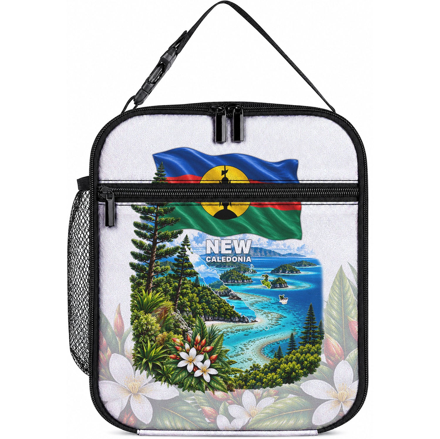 New Caledonia Kanak Flag Landscape Lunch Bag Tropical Island Nature Floral TS04 10.2 × 8.3 × 4.3 inch White Green - Polynesian Pride
