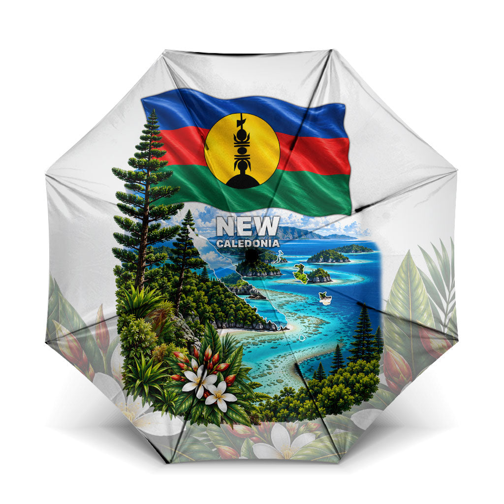 New Caledonia Kanak Flag Landscape Umbrella Tropical Island Nature Floral TS04 One Size Folded 11.42 inch Opened Diameter 37.4 inch White Green - Polynesian Pride