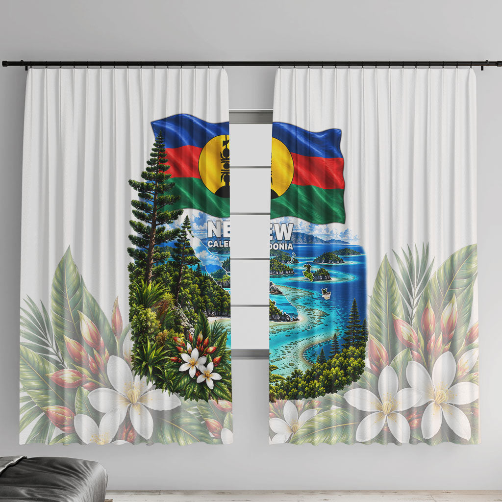 New Caledonia Kanak Flag Landscape Window Curtain Tropical Island Nature Floral TS04 With Hooks White Green - Polynesian Pride