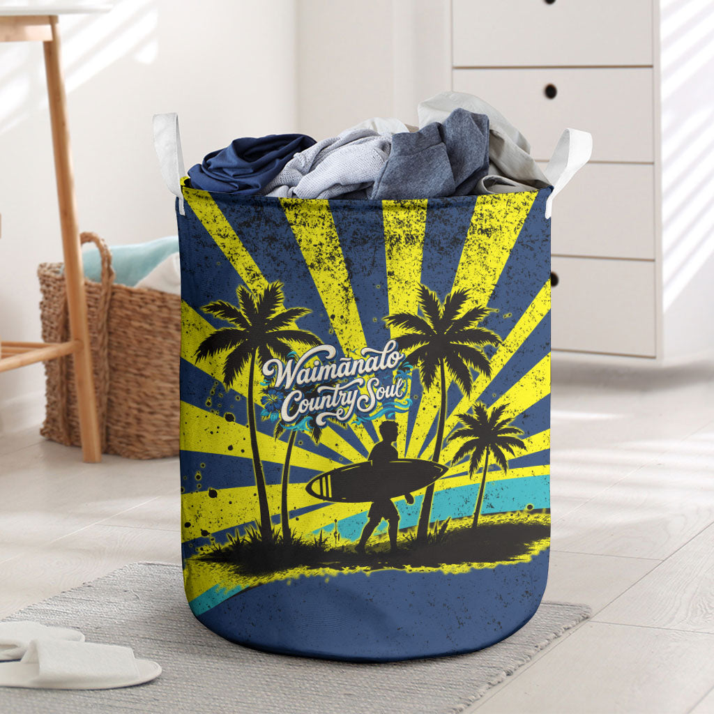 Waimanalo Oahu Hawaii Surfing Laundry Basket Tropical Beach Retro Sunburst Surfboard