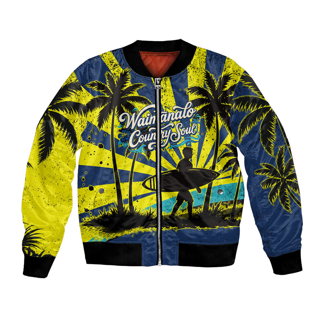 Waimanalo Oahu Hawaii Surfing Bomber Jacket Tropical Beach Retro Sunburst Surfboard