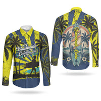 Waimanalo Oahu Hawaii Surfing Couples Matching Mermaid Dress and Long Sleeve Button Shirt Tropical Beach Retro Sunburst Surfboard TS04 - Polynesian Pride