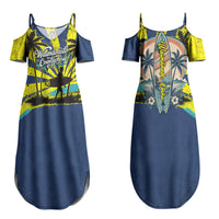 Waimanalo Oahu Hawaii Surfing Couples Matching Summer Maxi Dress and Long Sleeve Button Shirt Tropical Beach Retro Sunburst Surfboard TS04 - Polynesian Pride