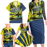 Waimanalo Oahu Hawaii Surfing Family Matching Long Sleeve Bodycon Dress and Hawaiian Shirt Tropical Beach Retro Sunburst Surfboard TS04 - Polynesian Pride