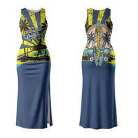 Waimanalo Oahu Hawaii Surfing Family Matching Tank Maxi Dress and Hawaiian Shirt Tropical Beach Retro Sunburst Surfboard TS04 Mom's Dress Yellow Blue - Polynesian Pride