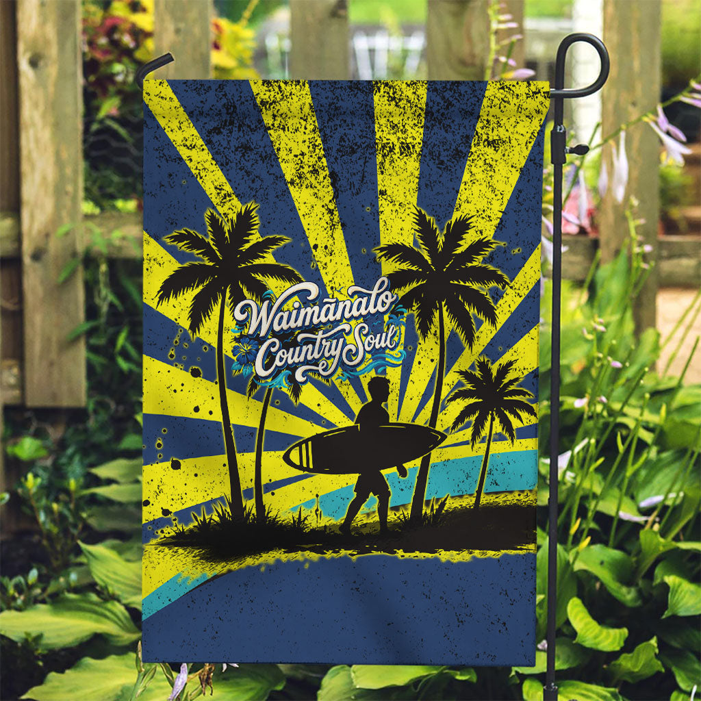 Waimanalo Oahu Hawaii Surfing Garden Flag Tropical Beach Retro Sunburst Surfboard TS04 Garden Flag Yellow Blue - Polynesian Pride