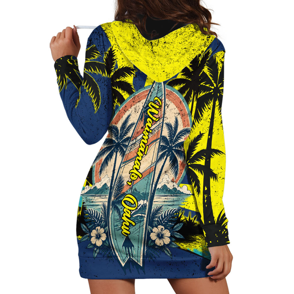 Waimanalo Oahu Hawaii Surfing Hoodie Dress Tropical Beach Retro Sunburst Surfboard TS04 - Polynesian Pride