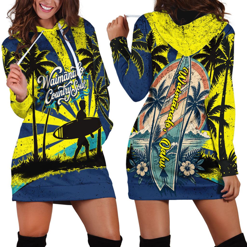 Waimanalo Oahu Hawaii Surfing Hoodie Dress Tropical Beach Retro Sunburst Surfboard TS04 - Polynesian Pride