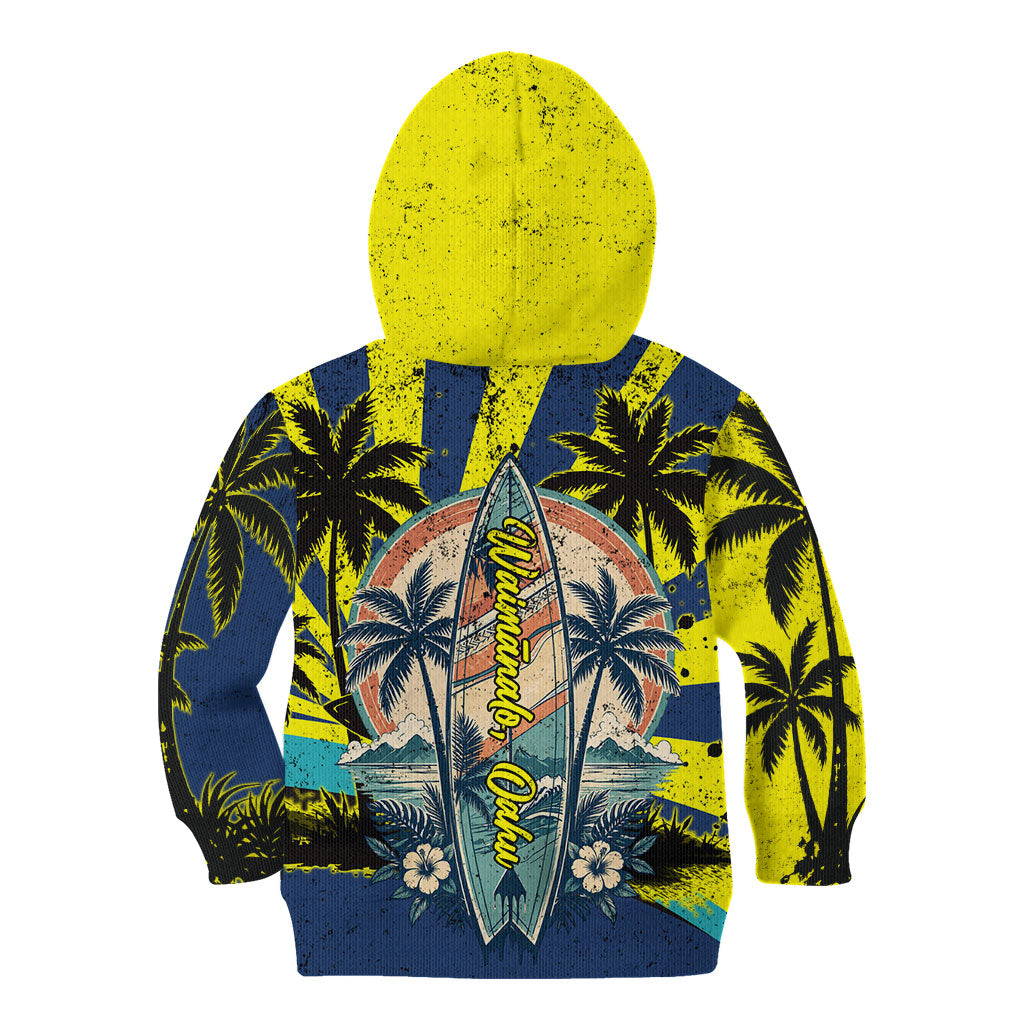 Waimanalo Oahu Hawaii Surfing Kid Hoodie Tropical Beach Retro Sunburst Surfboard