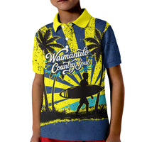 Waimanalo Oahu Hawaii Surfing Kid Polo Shirt Tropical Beach Retro Sunburst Surfboard TS04 Kid Yellow Blue - Polynesian Pride
