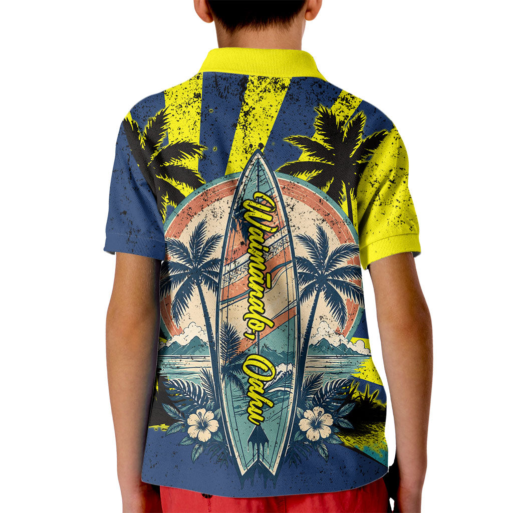 Waimanalo Oahu Hawaii Surfing Kid Polo Shirt Tropical Beach Retro Sunburst Surfboard TS04 - Polynesian Pride
