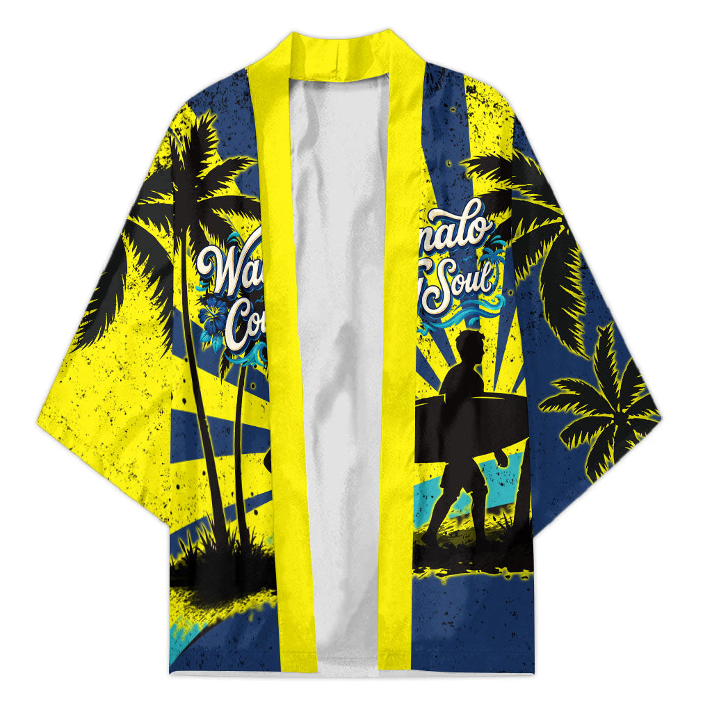 Waimanalo Oahu Hawaii Surfing Kimono Tropical Beach Retro Sunburst Surfboard TS04 Unisex Yellow Blue - Polynesian Pride