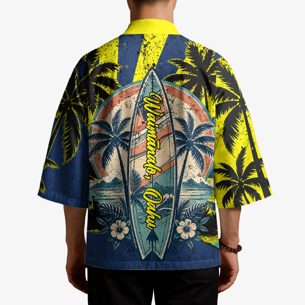 Waimanalo Oahu Hawaii Surfing Kimono Tropical Beach Retro Sunburst Surfboard