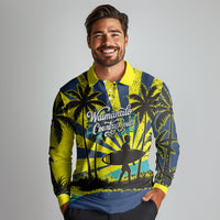 Waimanalo Oahu Hawaii Surfing Long Sleeve Polo Shirt Tropical Beach Retro Sunburst Surfboard TS04 - Polynesian Pride