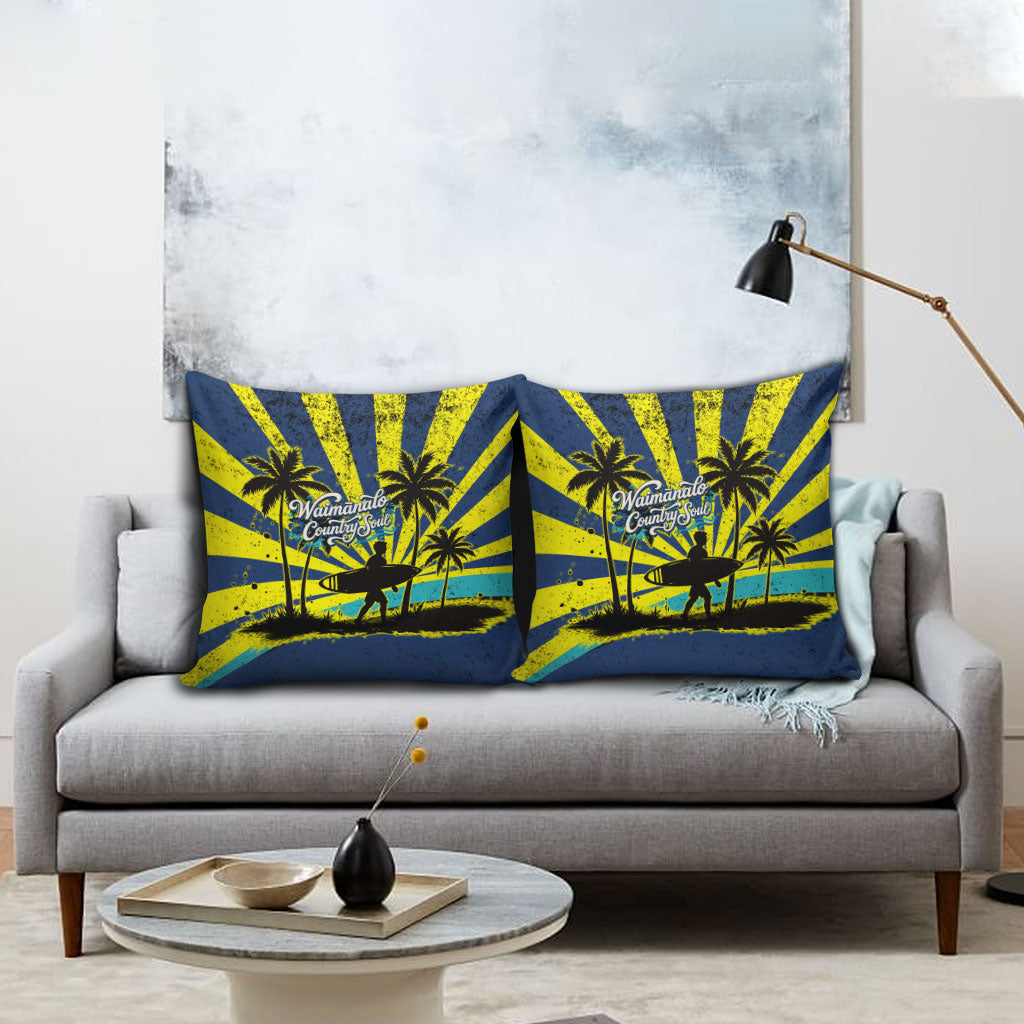 Waimanalo Oahu Hawaii Surfing Pillow Cover Tropical Beach Retro Sunburst Surfboard TS04 - Polynesian Pride