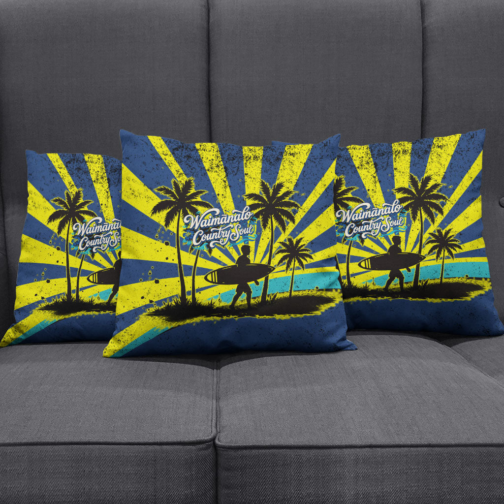 Waimanalo Oahu Hawaii Surfing Pillow Cover Tropical Beach Retro Sunburst Surfboard TS04 - Polynesian Pride