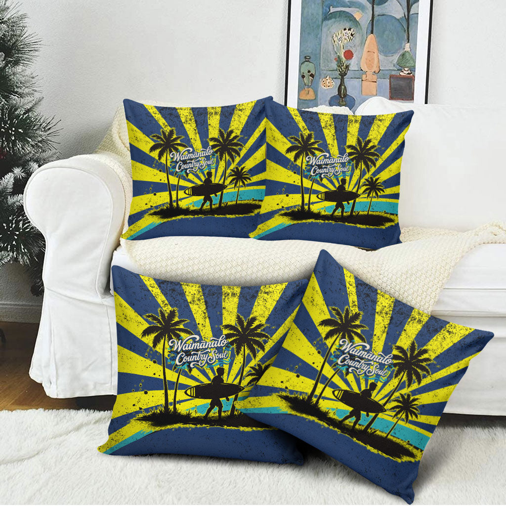 Waimanalo Oahu Hawaii Surfing Pillow Cover Tropical Beach Retro Sunburst Surfboard TS04 - Polynesian Pride