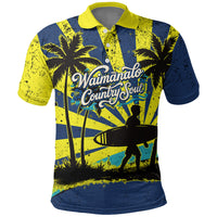 Waimanalo Oahu Hawaii Surfing Polo Shirt Tropical Beach Retro Sunburst Surfboard TS04 Yellow Blue - Polynesian Pride