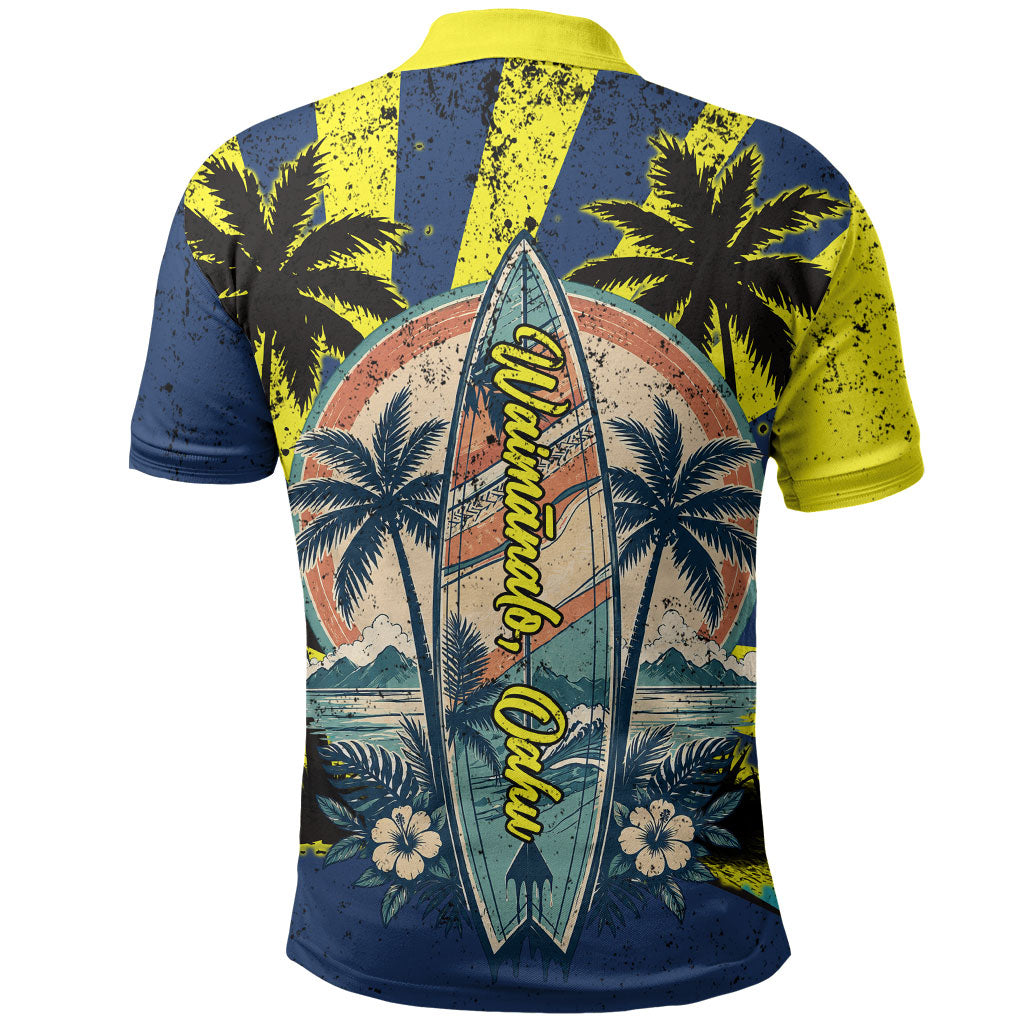 Waimanalo Oahu Hawaii Surfing Polo Shirt Tropical Beach Retro Sunburst Surfboard TS04 - Polynesian Pride
