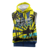 Waimanalo Oahu Hawaii Surfing Sleeveless Zip Hoodie Tropical Beach Retro Sunburst Surfboard