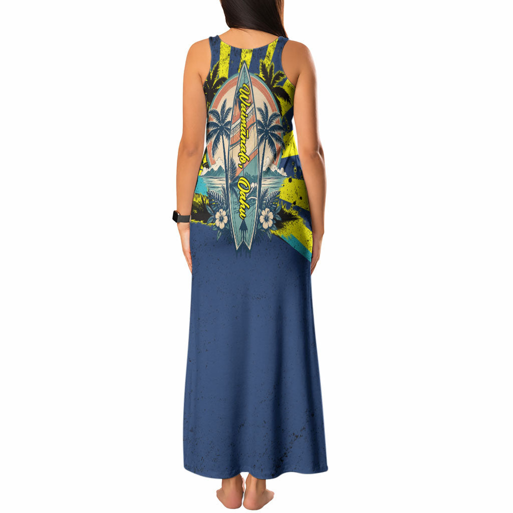Waimanalo Oahu Hawaii Surfing Tank Maxi Dress Tropical Beach Retro Sunburst Surfboard TS04 - Polynesian Pride