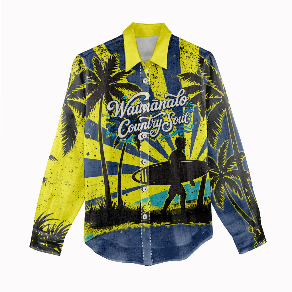 Waimanalo Oahu Hawaii Surfing Women Casual Shirt Tropical Beach Retro Sunburst Surfboard TS04 - Polynesian Pride