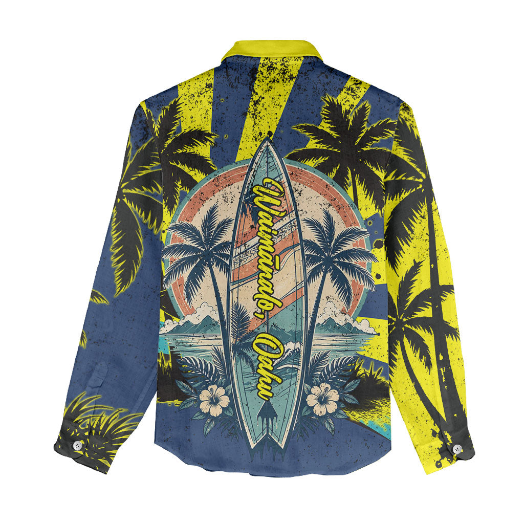 Waimanalo Oahu Hawaii Surfing Women Casual Shirt Tropical Beach Retro Sunburst Surfboard TS04 - Polynesian Pride