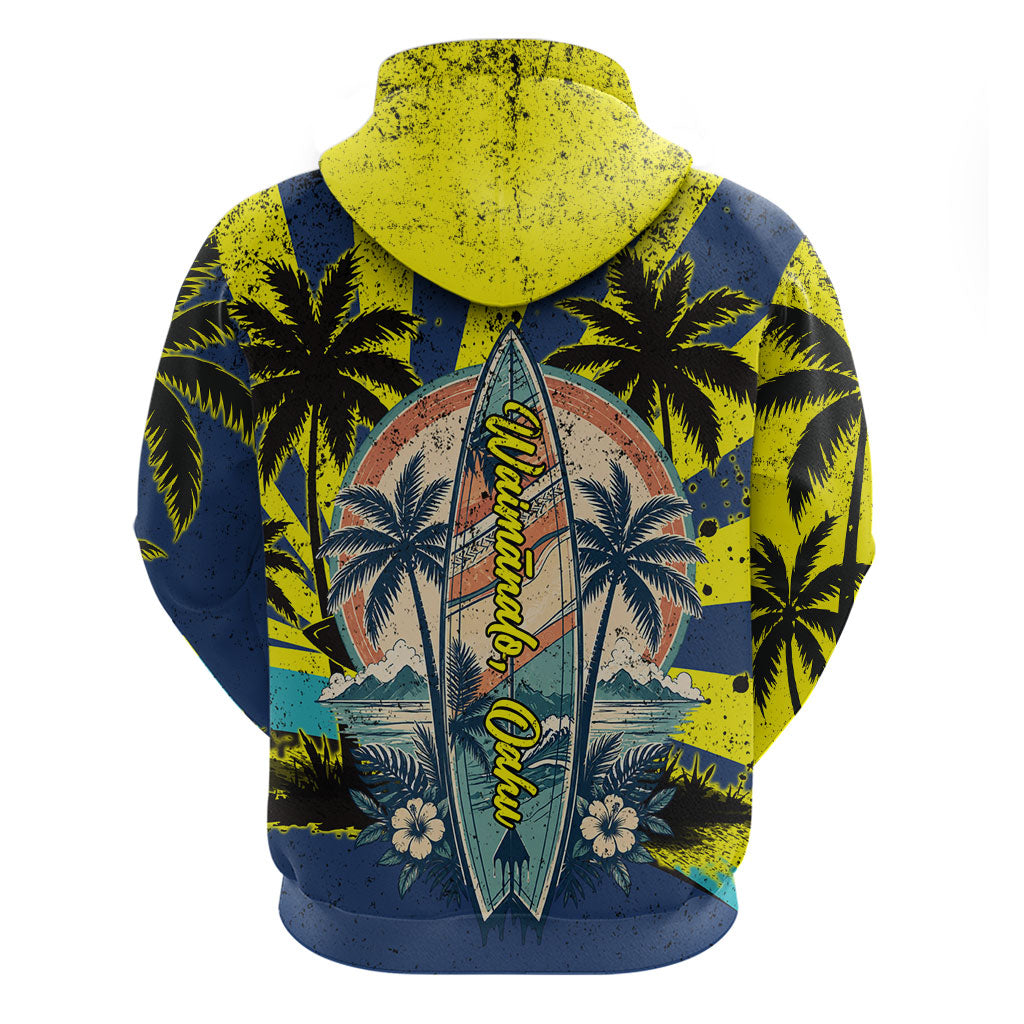 Waimanalo Oahu Hawaii Surfing Zip Hoodie Tropical Beach Retro Sunburst Surfboard TS04 - Polynesian Pride