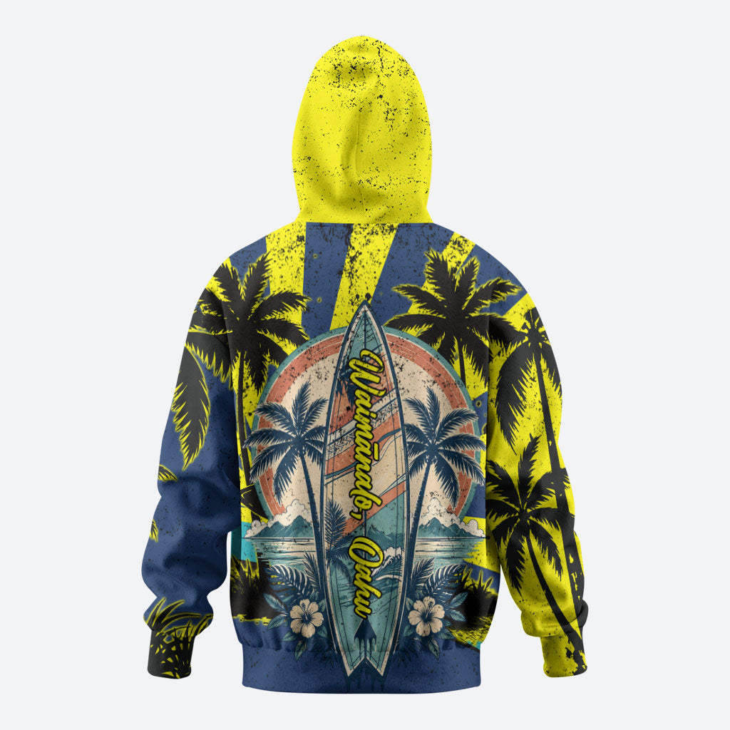 Waimanalo Oahu Hawaii Surfing Zip Hoodie Tropical Beach Retro Sunburst Surfboard TS04 - Polynesian Pride