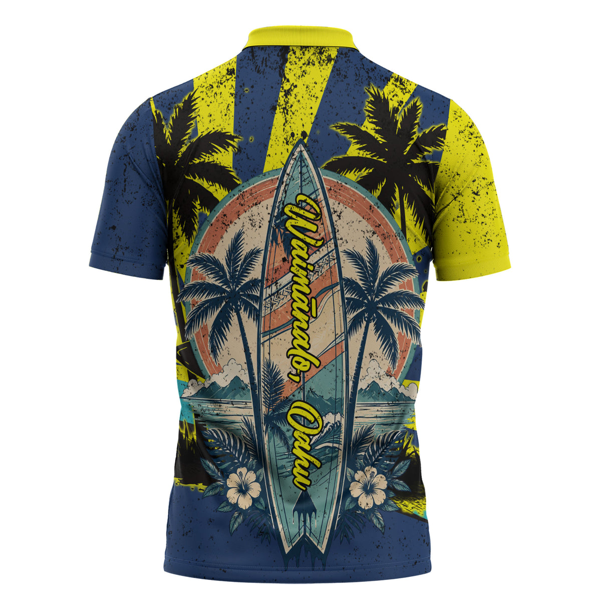 Waimanalo Oahu Hawaii Surfing Zipper Polo Shirt Tropical Beach Retro Sunburst Surfboard TS04 - Polynesian Pride