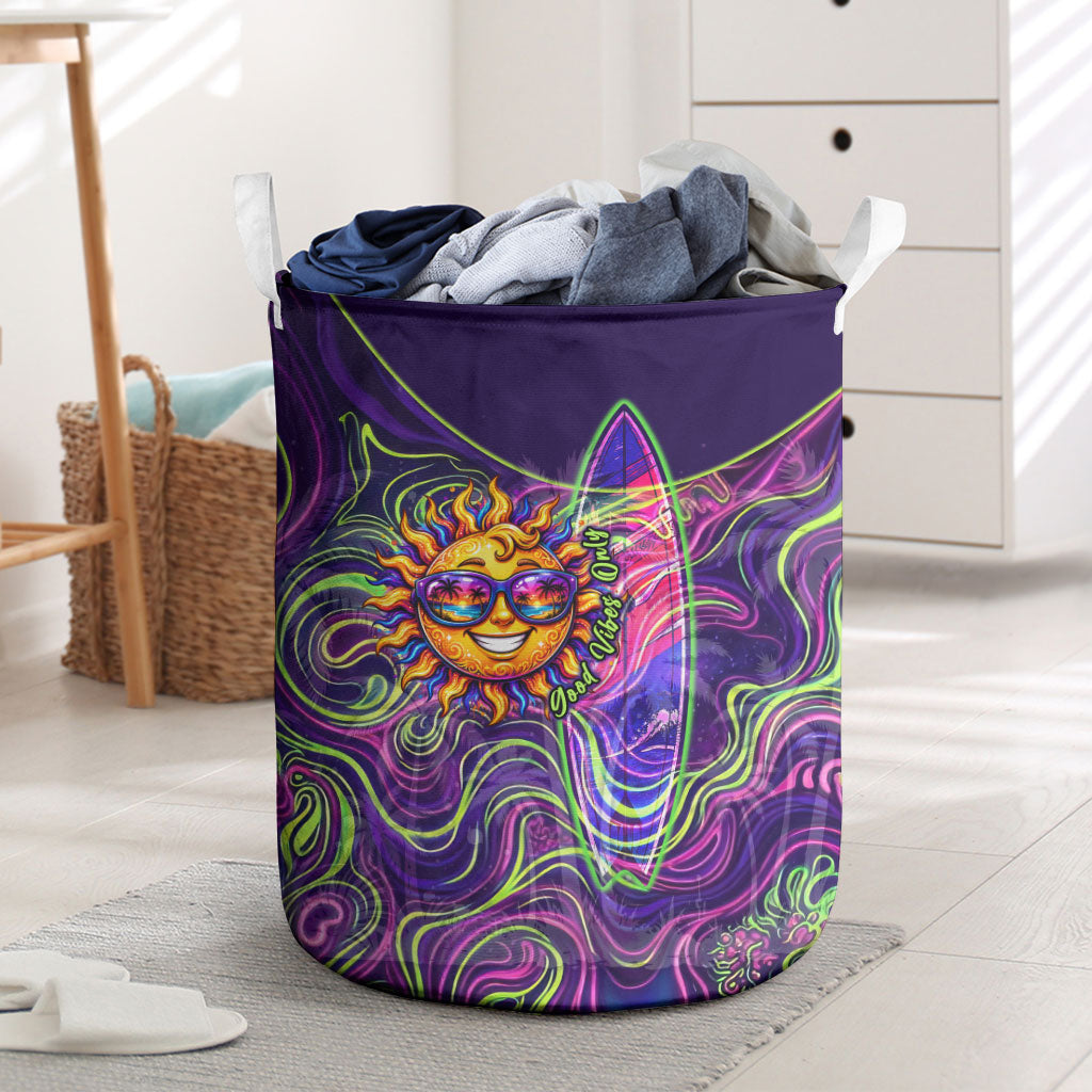 Waimanalo Hawaii Sun Rabbit Laundry Basket Psychedelic Trippy Neon Swirl Graphic TS04 Purple Green - Polynesian Pride