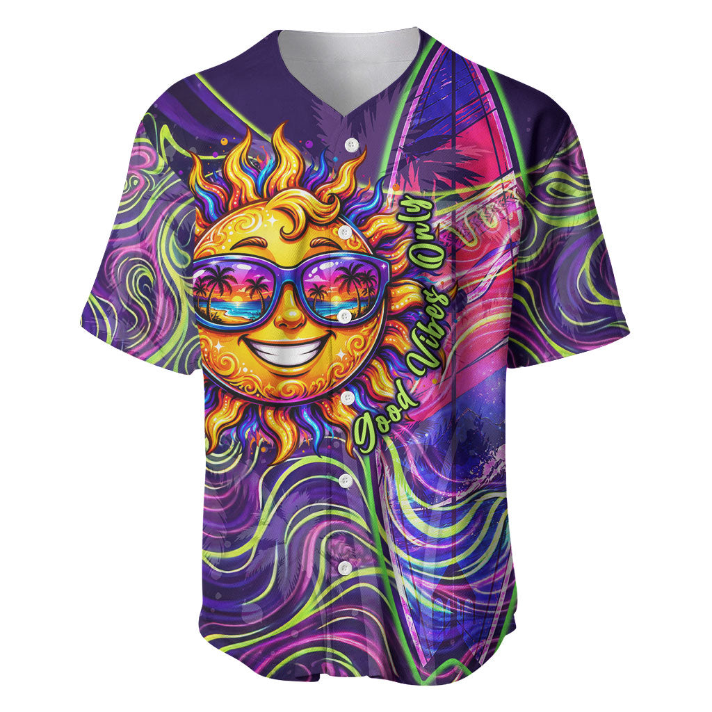 Waimanalo Hawaii Sun Rabbit Baseball Jersey Psychedelic Trippy Neon Swirl Graphic TS04 Purple Green - Polynesian Pride