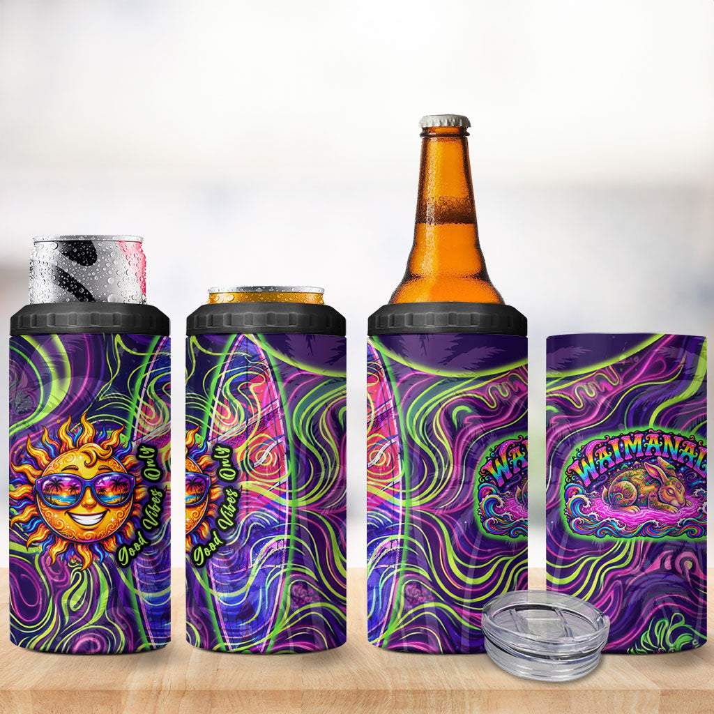 Waimanalo Hawaii Sun Rabbit 4 in 1 Can Cooler Tumbler Psychedelic Trippy Neon Swirl Graphic TS04 - Polynesian Pride