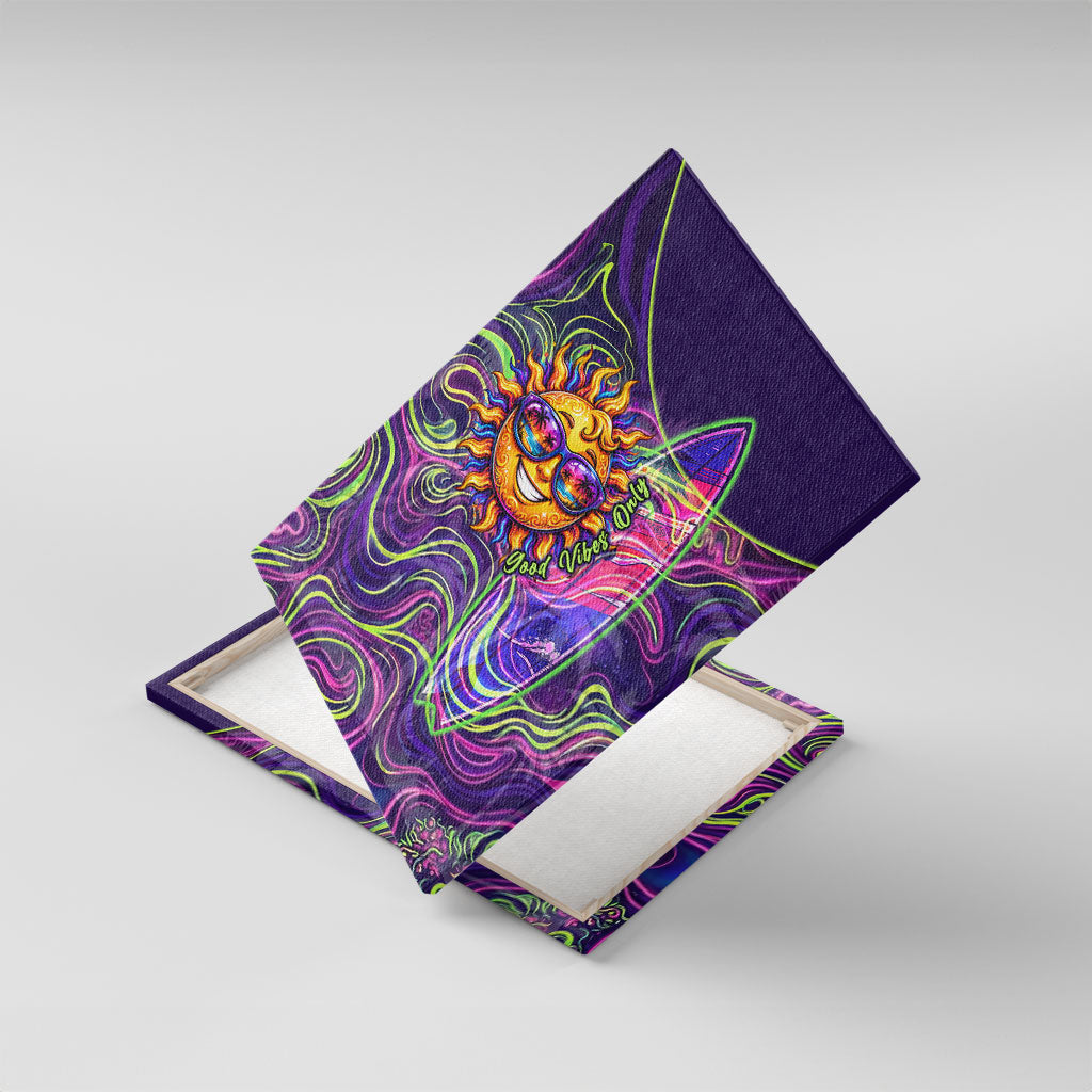 Waimanalo Hawaii Sun Rabbit Canvas Wall Art Psychedelic Trippy Neon Swirl Graphic TS04 With Frame Purple Green - Polynesian Pride