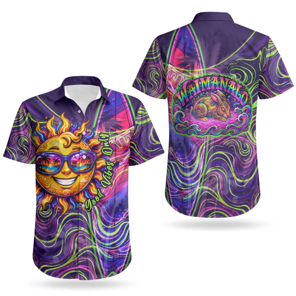 Waimanalo Hawaii Sun Rabbit Couples Matching Mermaid Dress and Hawaiian Shirt Psychedelic Trippy Neon Swirl Graphic TS04 - Polynesian Pride