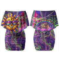 Waimanalo Hawaii Sun Rabbit Couples Matching Off Shoulder Short Dress and Hawaiian Shirt Psychedelic Trippy Neon Swirl Graphic TS04 - Polynesian Pride