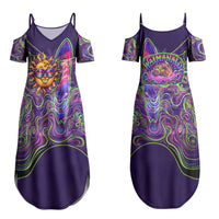 Waimanalo Hawaii Sun Rabbit Couples Matching Summer Maxi Dress and Hawaiian Shirt Psychedelic Trippy Neon Swirl Graphic TS04 - Polynesian Pride