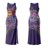 Waimanalo Hawaii Sun Rabbit Couples Matching Tank Maxi Dress and Long Sleeve Button Shirt Psychedelic Trippy Neon Swirl Graphic TS04 - Polynesian Pride