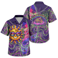 Waimanalo Hawaii Sun Rabbit Family Matching Mermaid Dress and Hawaiian Shirt Psychedelic Trippy Neon Swirl Graphic TS04 Son's Shirt Purple Green - Polynesian Pride