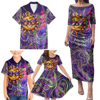 Waimanalo Hawaii Sun Rabbit Family Matching Puletasi and Hawaiian Shirt Psychedelic Trippy Neon Swirl Graphic TS04 - Polynesian Pride