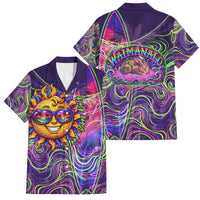 Waimanalo Hawaii Sun Rabbit Family Matching Puletasi and Hawaiian Shirt Psychedelic Trippy Neon Swirl Graphic TS04 Dad's Shirt - Short Sleeve Purple Green - Polynesian Pride
