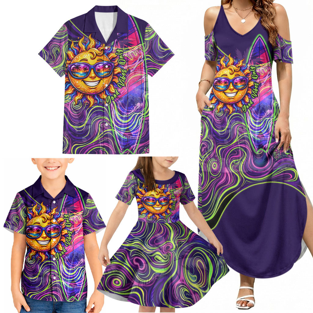Waimanalo Hawaii Sun Rabbit Family Matching Summer Maxi Dress and Hawaiian Shirt Psychedelic Trippy Neon Swirl Graphic TS04 - Polynesian Pride