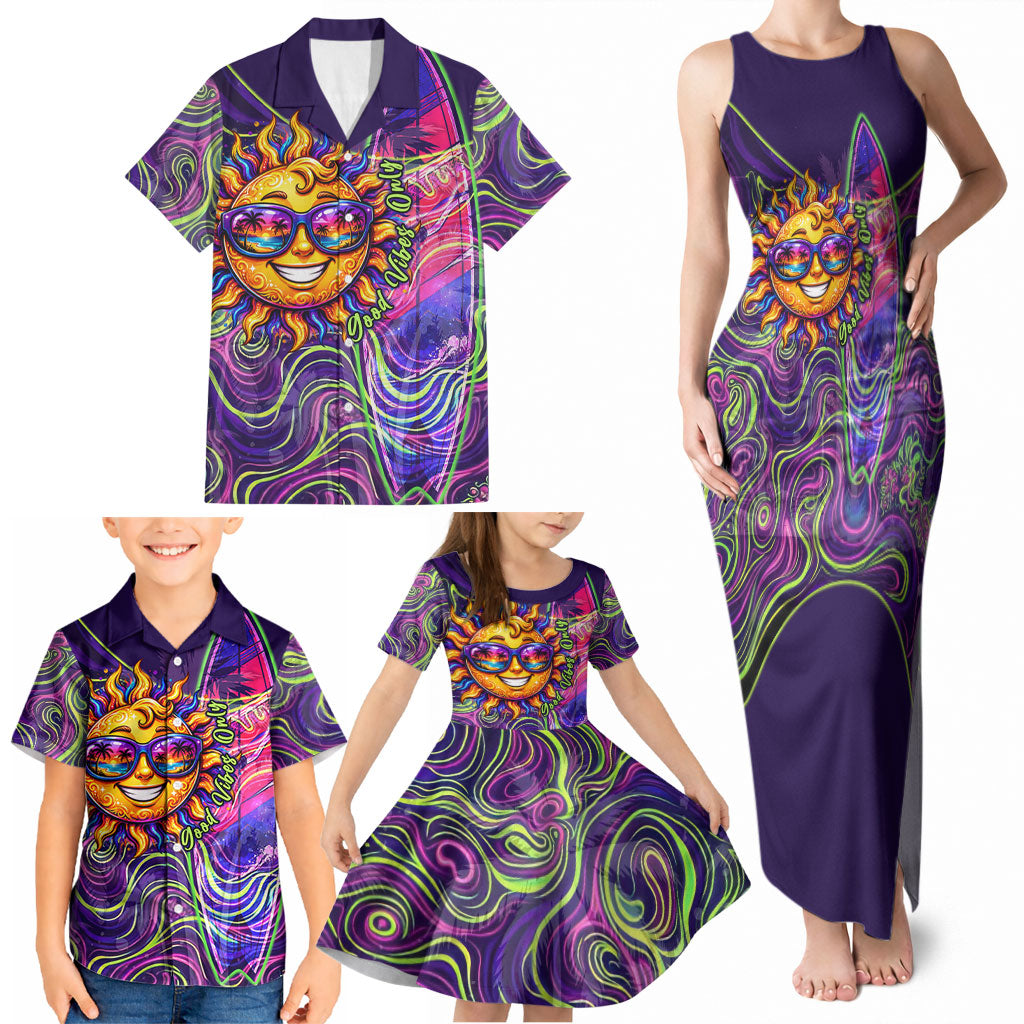 Waimanalo Hawaii Sun Rabbit Family Matching Tank Maxi Dress and Hawaiian Shirt Psychedelic Trippy Neon Swirl Graphic TS04 - Polynesian Pride