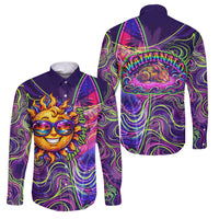 Waimanalo Hawaii Sun Rabbit Family Matching Tank Maxi Dress and Hawaiian Shirt Psychedelic Trippy Neon Swirl Graphic TS04 Dad's Shirt - Long Sleeve Purple Green - Polynesian Pride