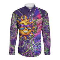 Waimanalo Hawaii Sun Rabbit Long Sleeve Button Shirt Psychedelic Trippy Neon Swirl Graphic TS04 Unisex Purple Green - Polynesian Pride