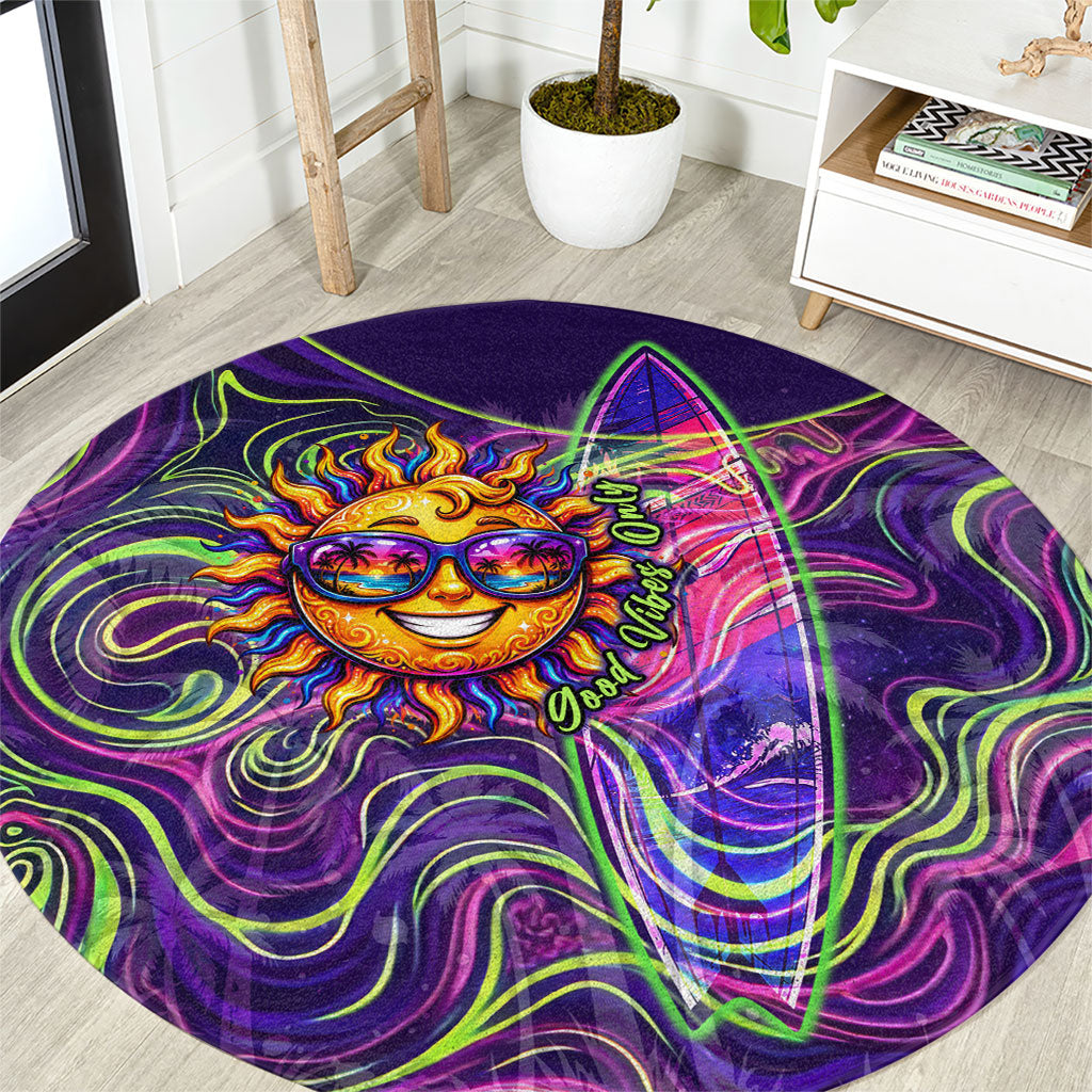 Waimanalo Hawaii Sun Rabbit Round Carpet Psychedelic Trippy Neon Swirl Graphic TS04 Purple Green - Polynesian Pride