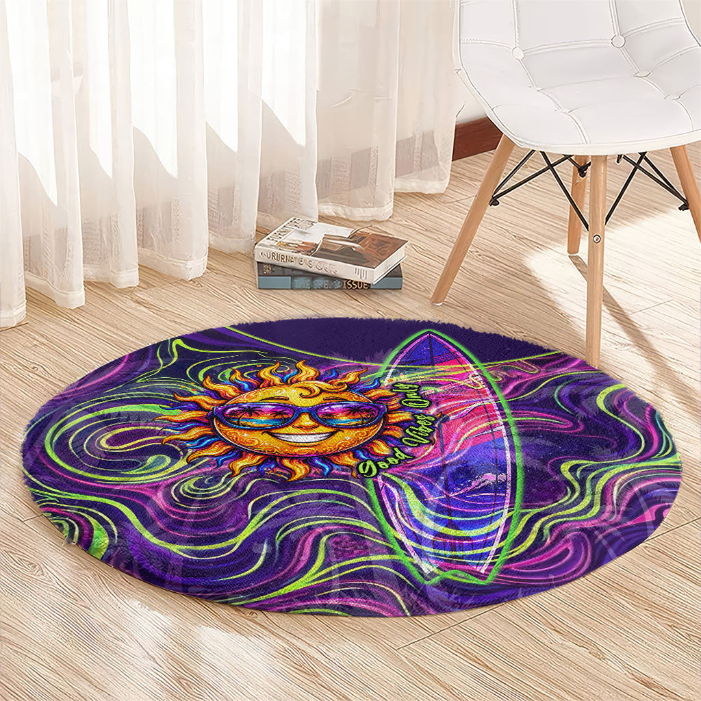 Waimanalo Hawaii Sun Rabbit Round Carpet Psychedelic Trippy Neon Swirl Graphic