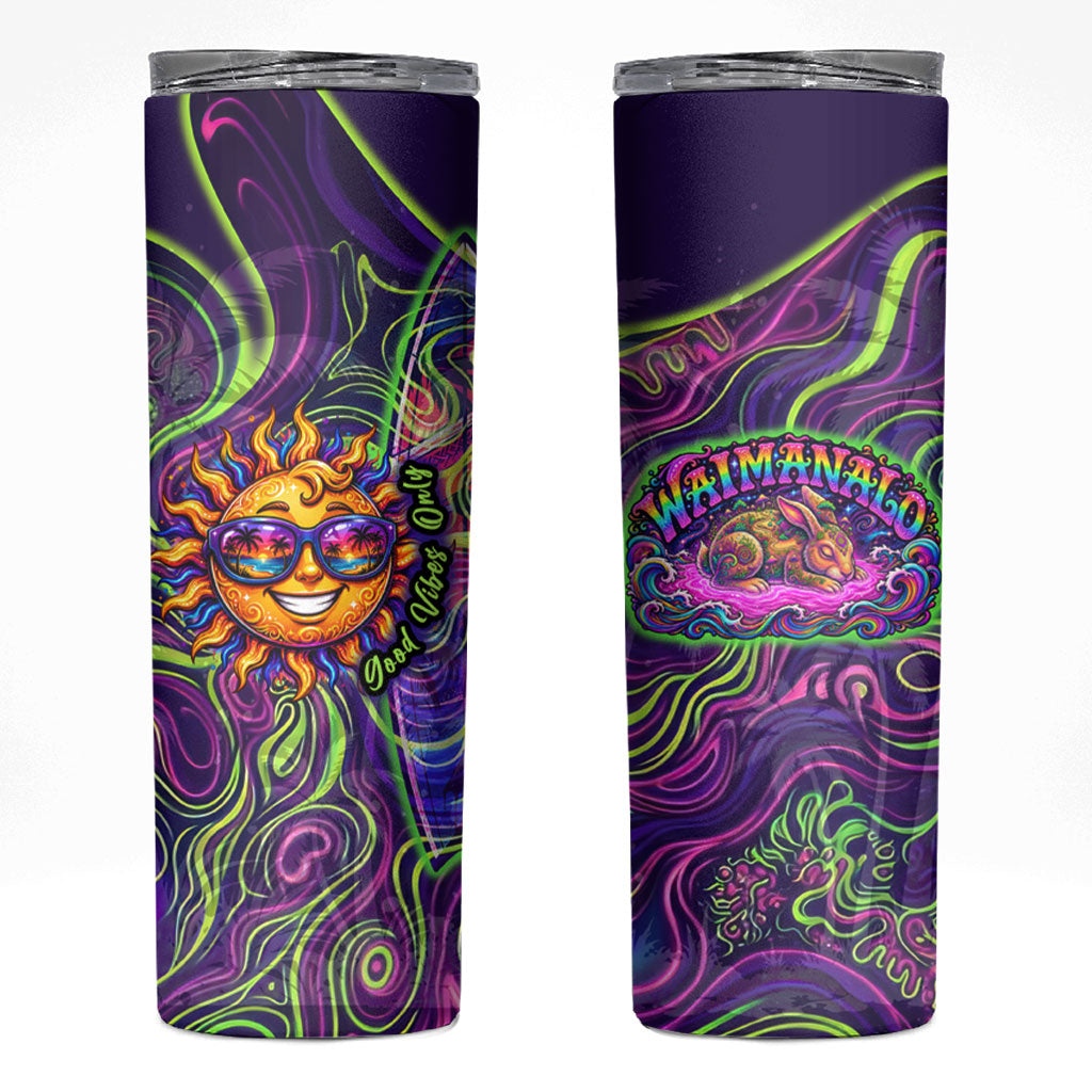 Waimanalo Hawaii Sun Rabbit Skinny Tumbler Psychedelic Trippy Neon Swirl Graphic