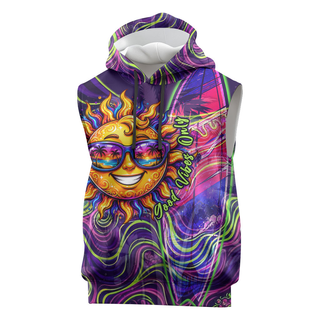 Waimanalo Hawaii Sun Rabbit Sleeveless Hoodie Psychedelic Trippy Neon Swirl Graphic TS04 Purple Green - Polynesian Pride