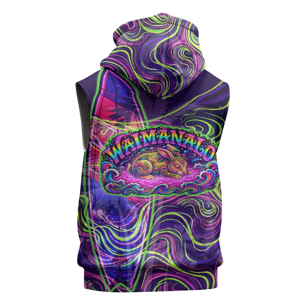 Waimanalo Hawaii Sun Rabbit Sleeveless Hoodie Psychedelic Trippy Neon Swirl Graphic TS04 - Polynesian Pride